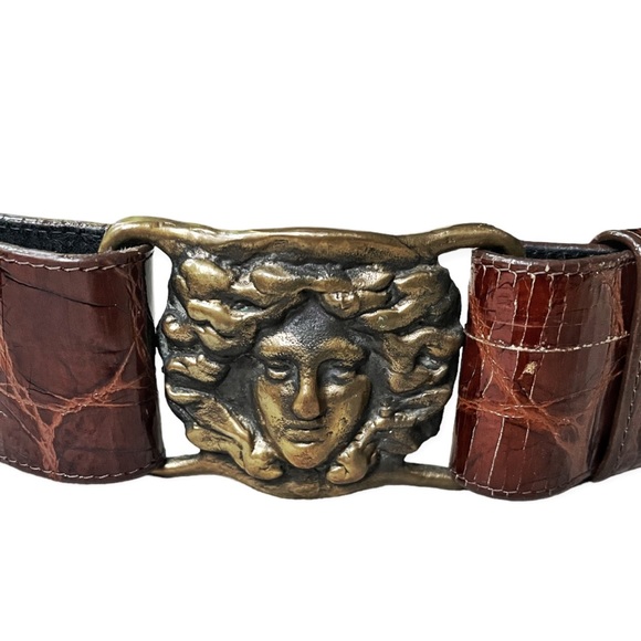 RARE Catherine Carson Bronze Medusa Buckle Brown Crocodile Belt, 33” - Picture 2 of 12